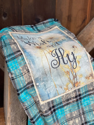 Make a Wish and Fly Art Flannel- Boho Blue
